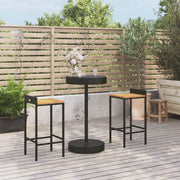 Tuinbarset poly rattan acaciahout zwart 3-delig