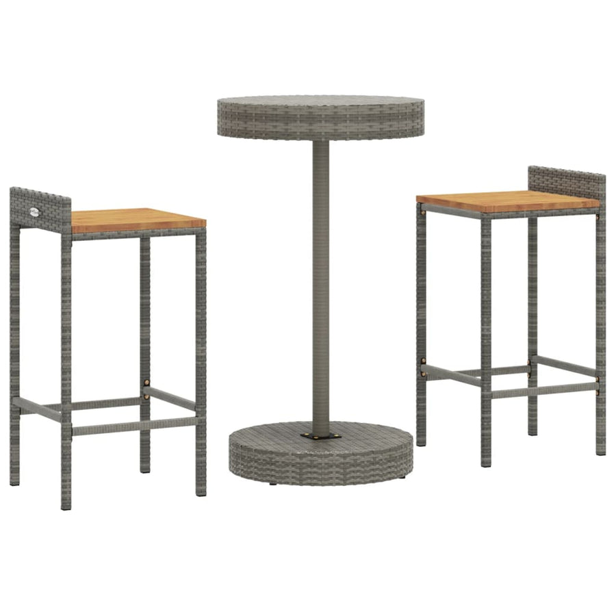 -Delige Tuinbarset Poly Rattan En Massief Acaciahout 3 Grijs