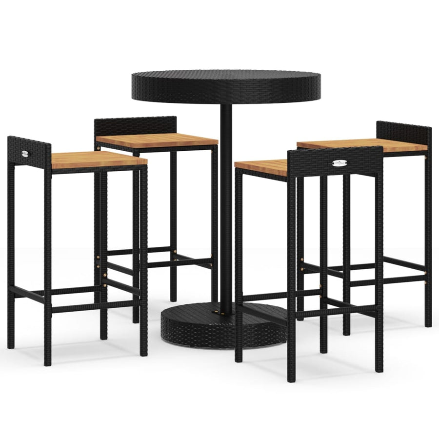 -Delige Tuinbarset Poly Rattan En Massief Acaciahout 5 Zwart