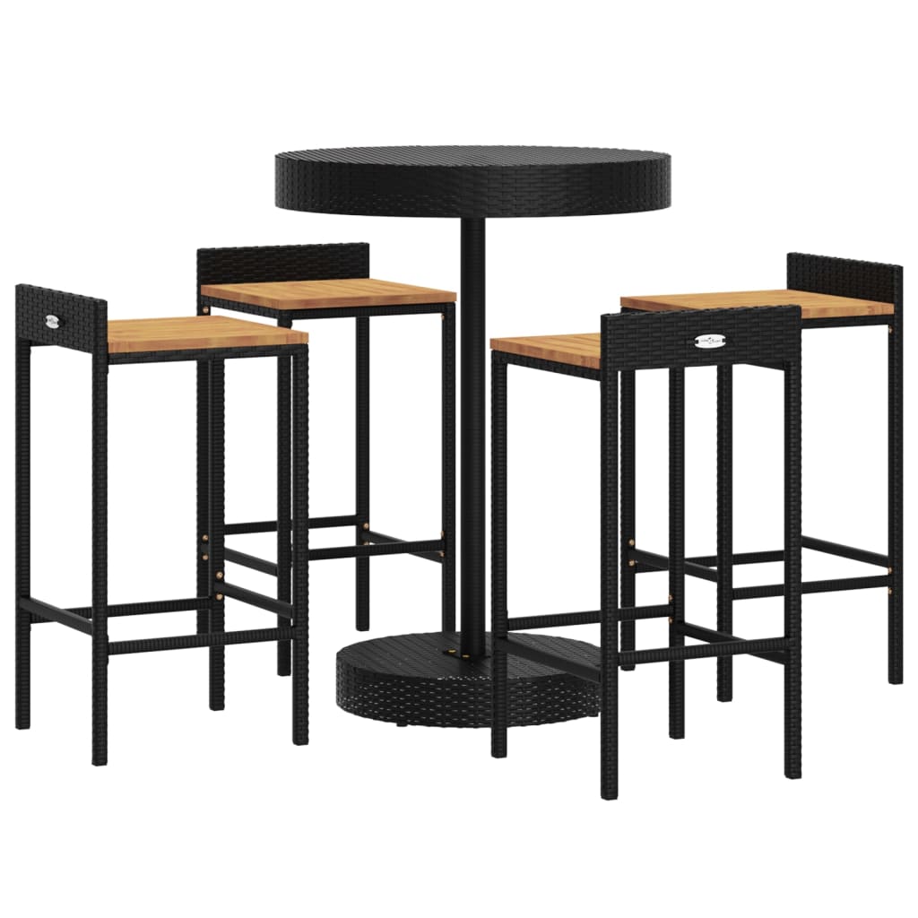 -Delige Tuinbarset Poly Rattan En Massief Acaciahout 5 Zwart