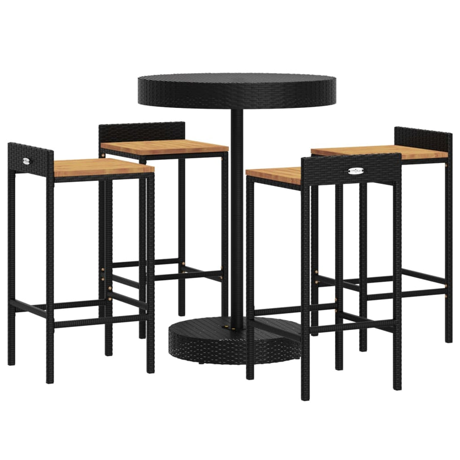 -Delige Tuinbarset Poly Rattan En Massief Acaciahout 5 Zwart