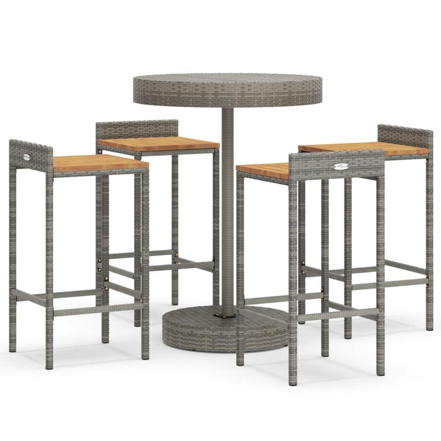 -Delige Tuinbarset Poly Rattan En Massief Acaciahout 5 Grijs