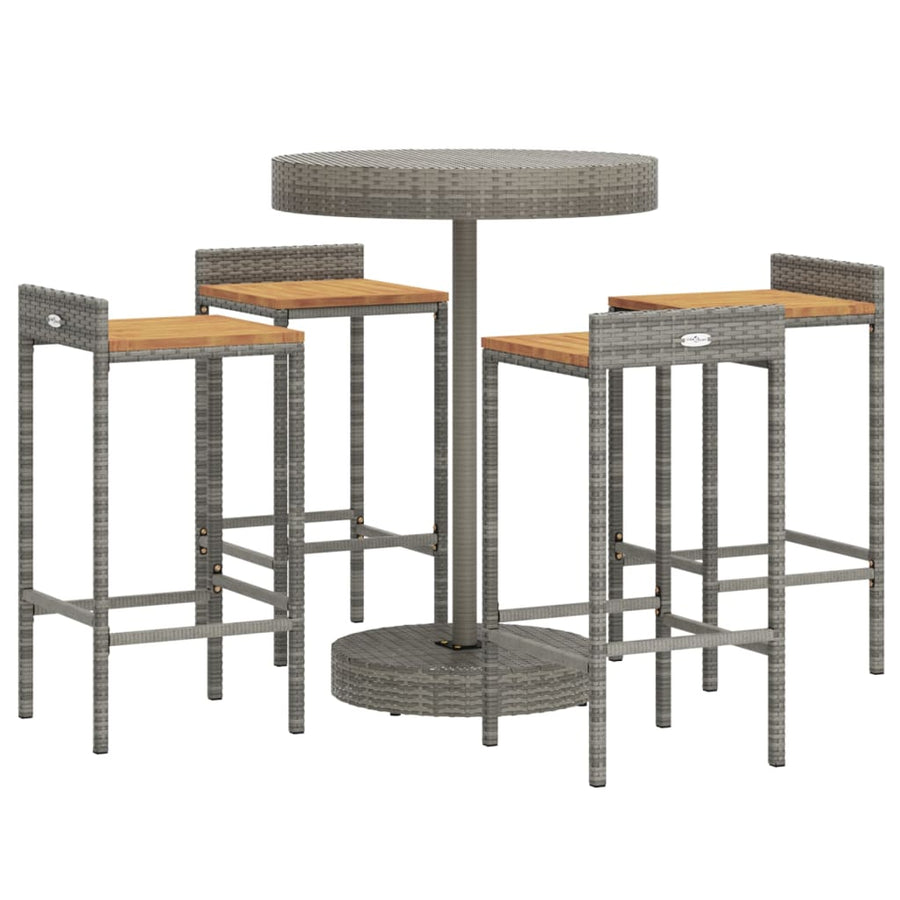 -Delige Tuinbarset Poly Rattan En Massief Acaciahout 5 Grijs