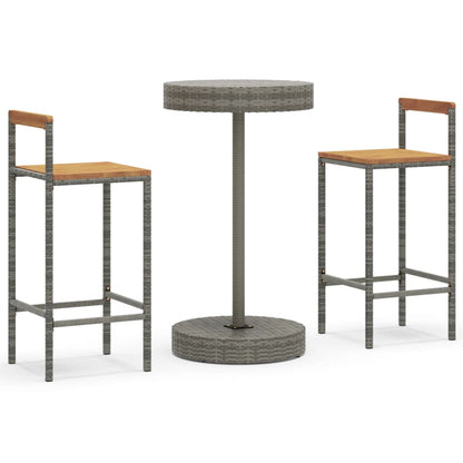-Delige Tuinbarset Poly Rattan En Massief Acaciahout 3 Grijs