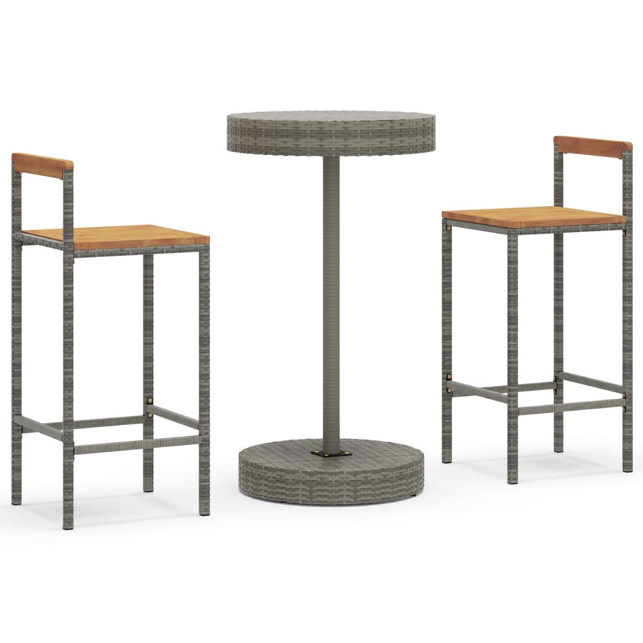 -Delige Tuinbarset Poly Rattan En Massief Acaciahout 3 Grijs