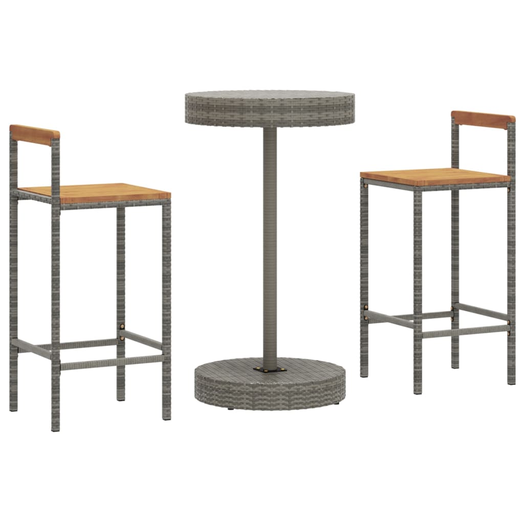 -Delige Tuinbarset Poly Rattan En Massief Acaciahout 3 Grijs
