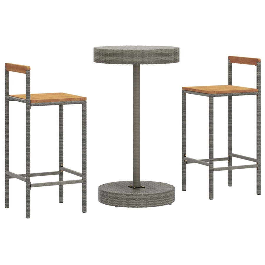 -Delige Tuinbarset Poly Rattan En Massief Acaciahout 3 Grijs