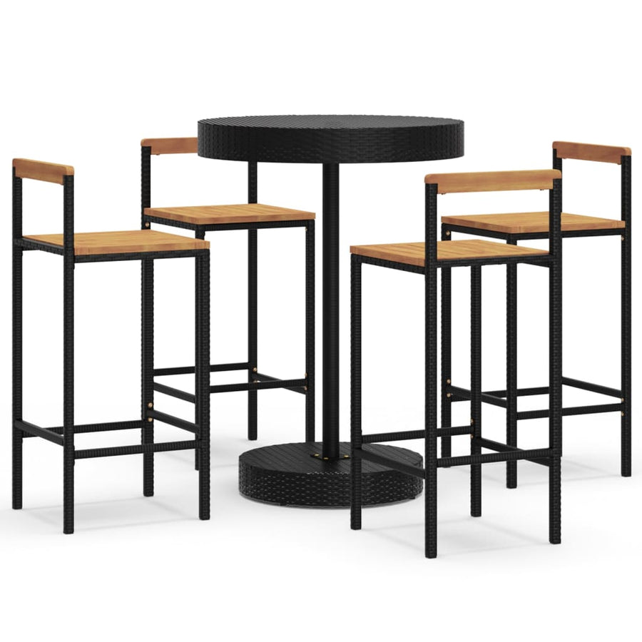 -Delige Tuinbarset Poly Rattan En Massief Acaciahout 5 Zwart