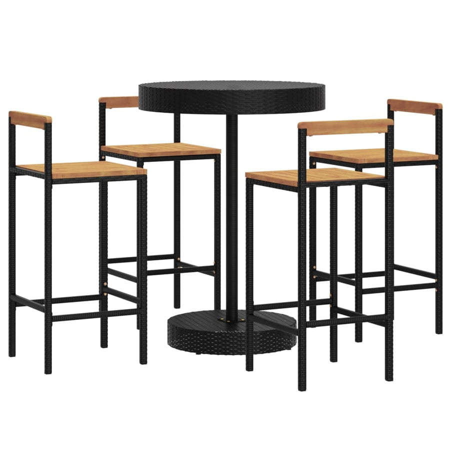 -Delige Tuinbarset Poly Rattan En Massief Acaciahout 5 Zwart