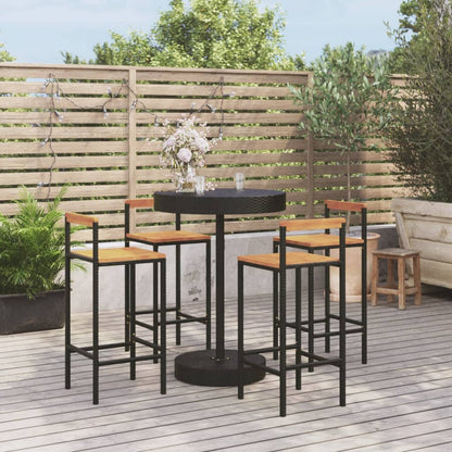 -Delige Tuinbarset Poly Rattan En Massief Acaciahout 5 Zwart