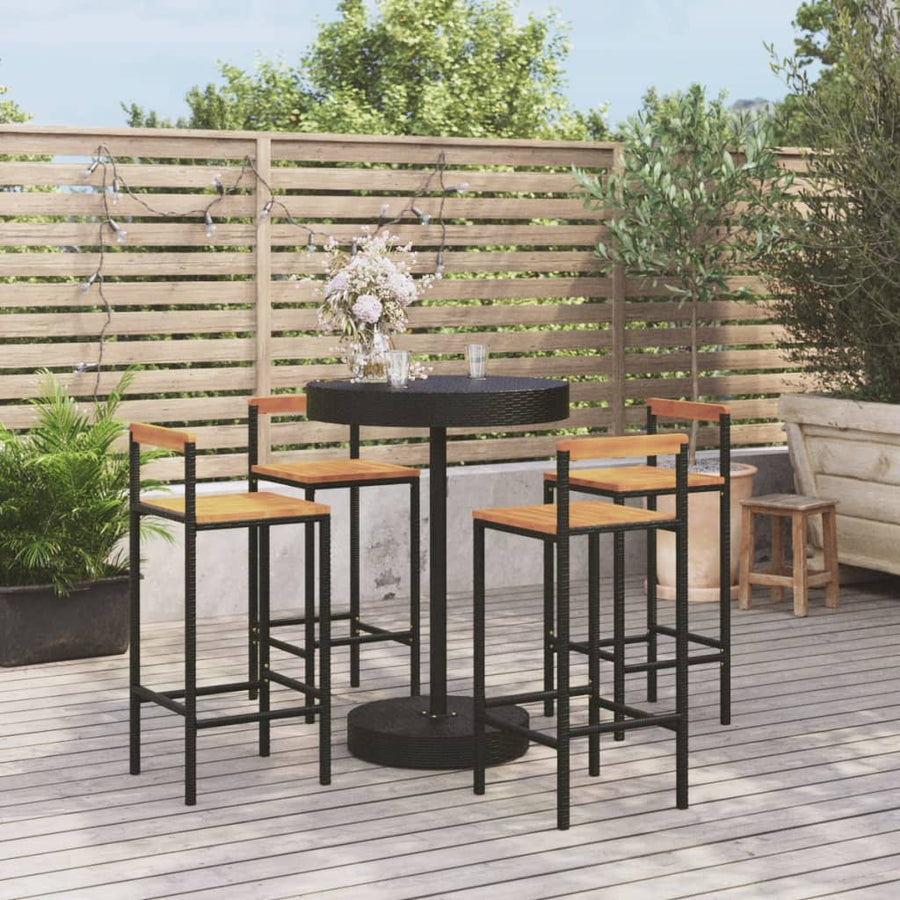 -Delige Tuinbarset Poly Rattan En Massief Acaciahout 5 Zwart