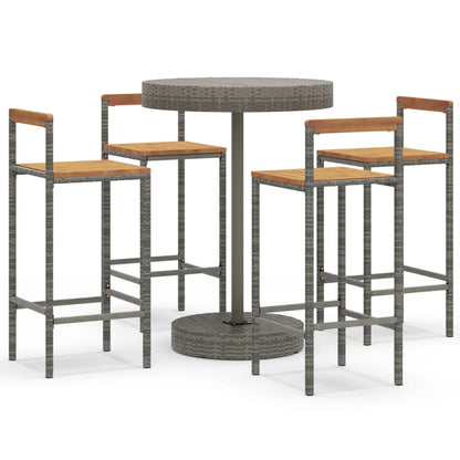 -Delige Tuinbarset Poly Rattan En Massief Acaciahout 5 Grijs