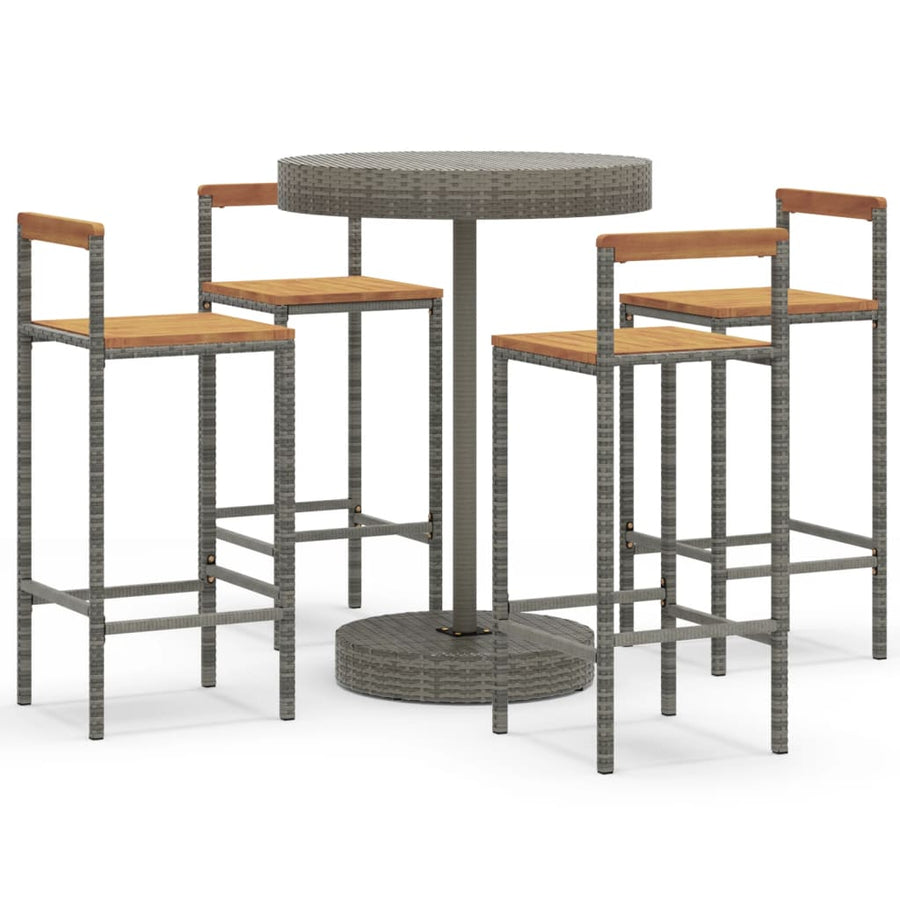 -Delige Tuinbarset Poly Rattan En Massief Acaciahout 5 Grijs
