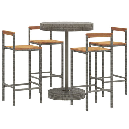 -Delige Tuinbarset Poly Rattan En Massief Acaciahout 5 Grijs