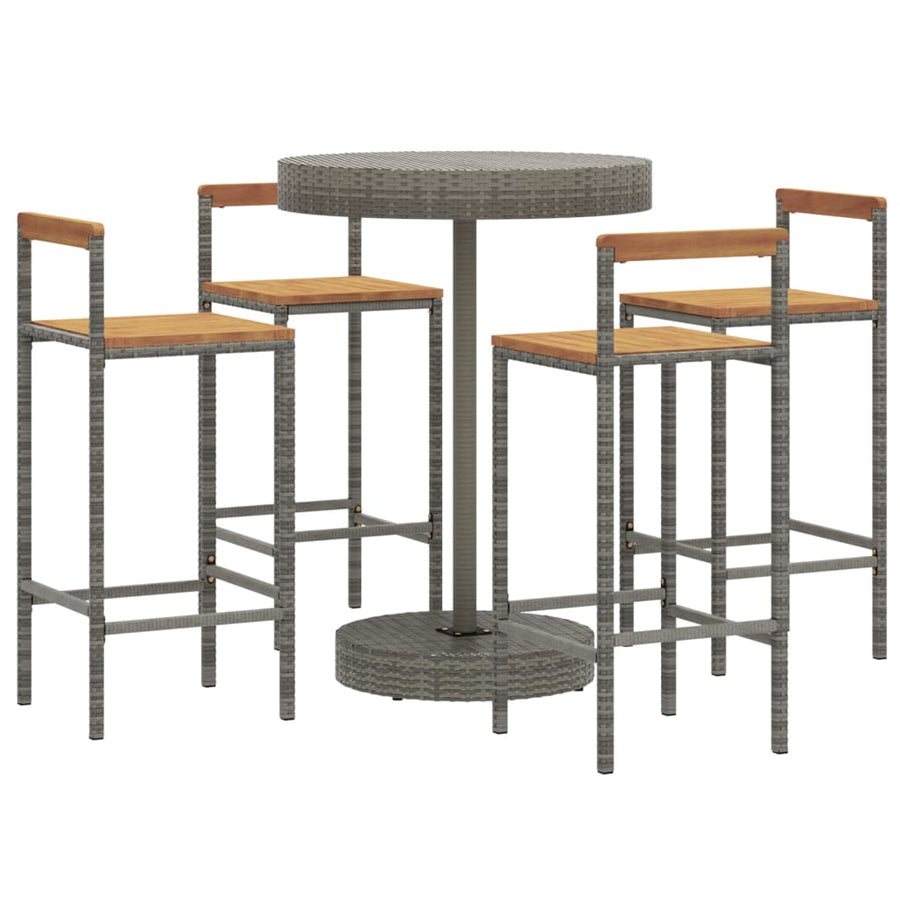 -Delige Tuinbarset Poly Rattan En Massief Acaciahout 5 Grijs