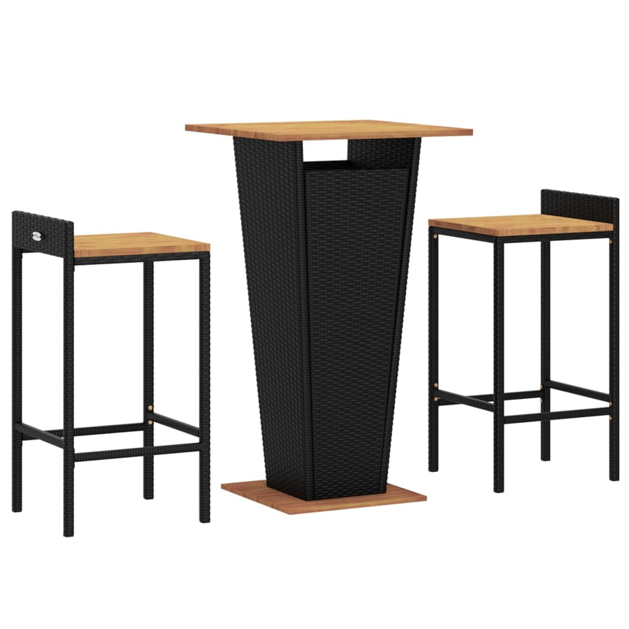 3-Delige Tuinbarset Poly Rattan En Massief Acaciahout 2