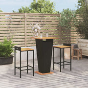 Tuinbarset 3-delig poly rattan acaciahout zwart