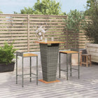 3-Delige Tuinbarset Poly Rattan En Massief Acaciahout Grijs