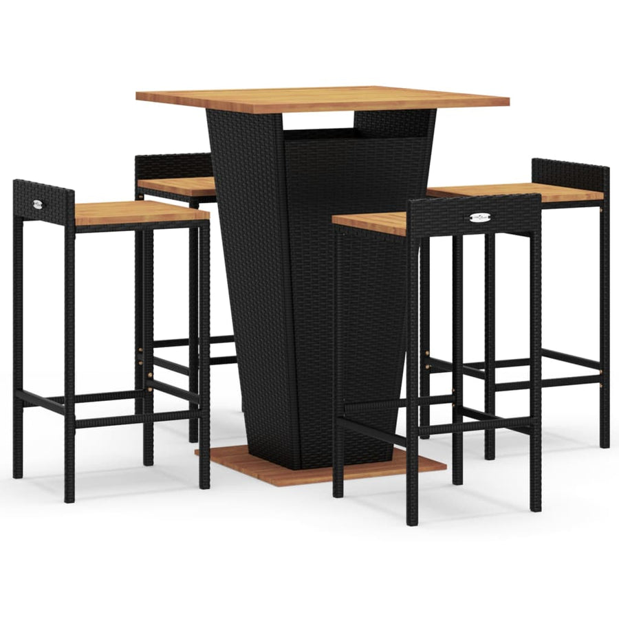 -Delige Tuinbarset Poly Rattan En Massief Acaciahout 5 Zwart