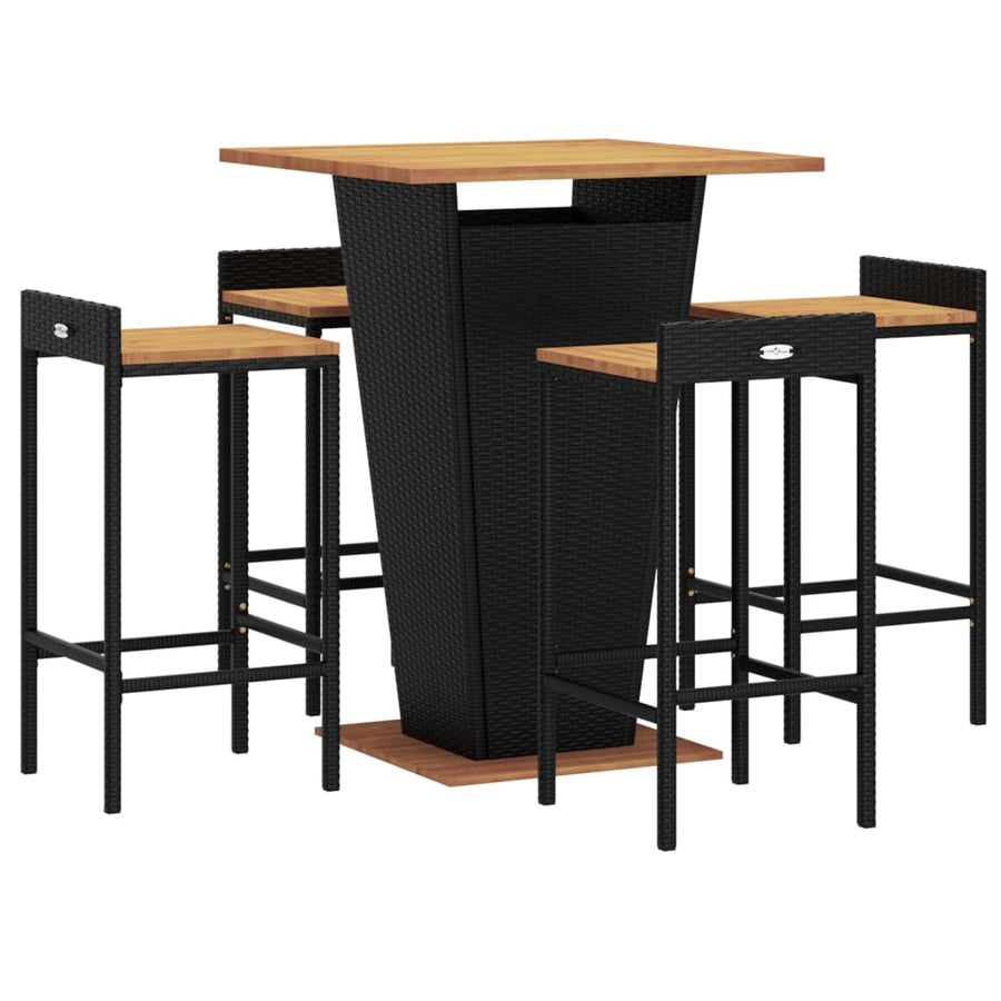 -Delige Tuinbarset Poly Rattan En Massief Acaciahout 5 Zwart