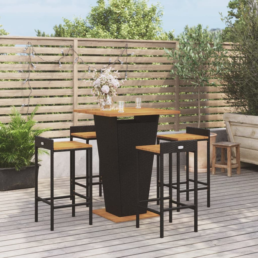 -Delige Tuinbarset Poly Rattan En Massief Acaciahout 5 Zwart