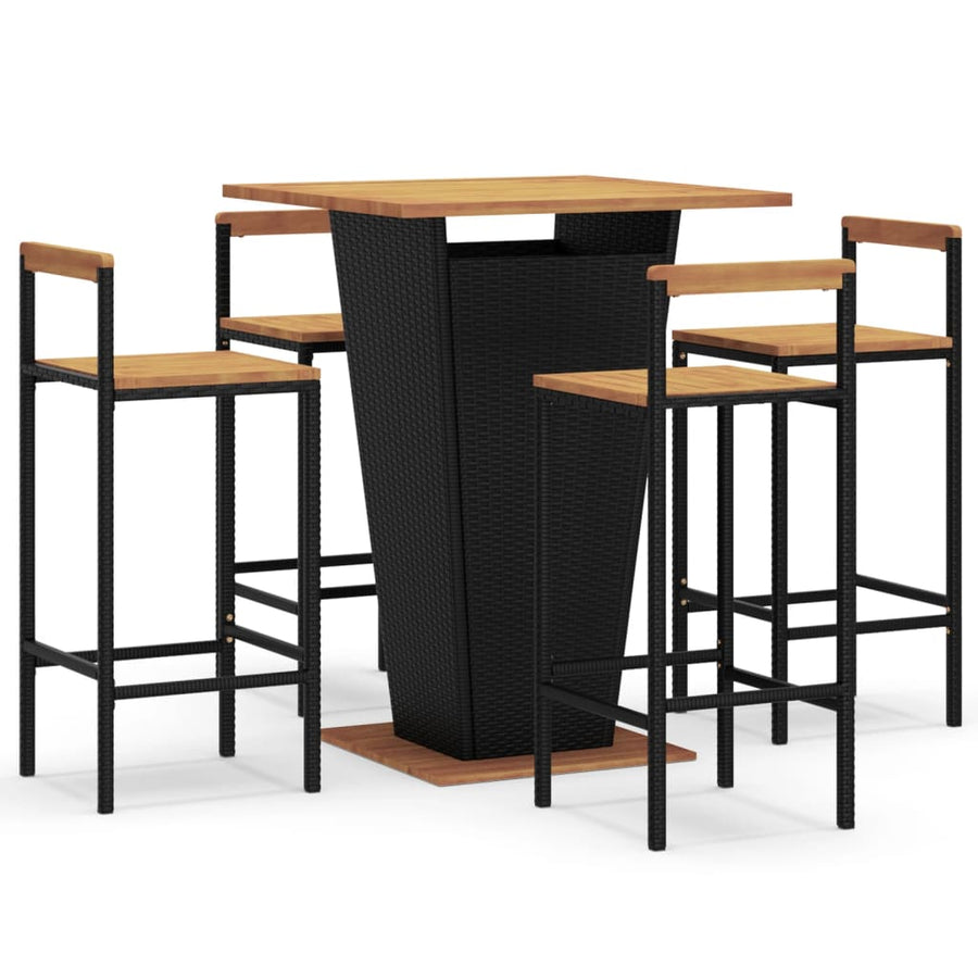 -Delige Tuinbarset Poly Rattan En Massief Acaciahout 5 Zwart