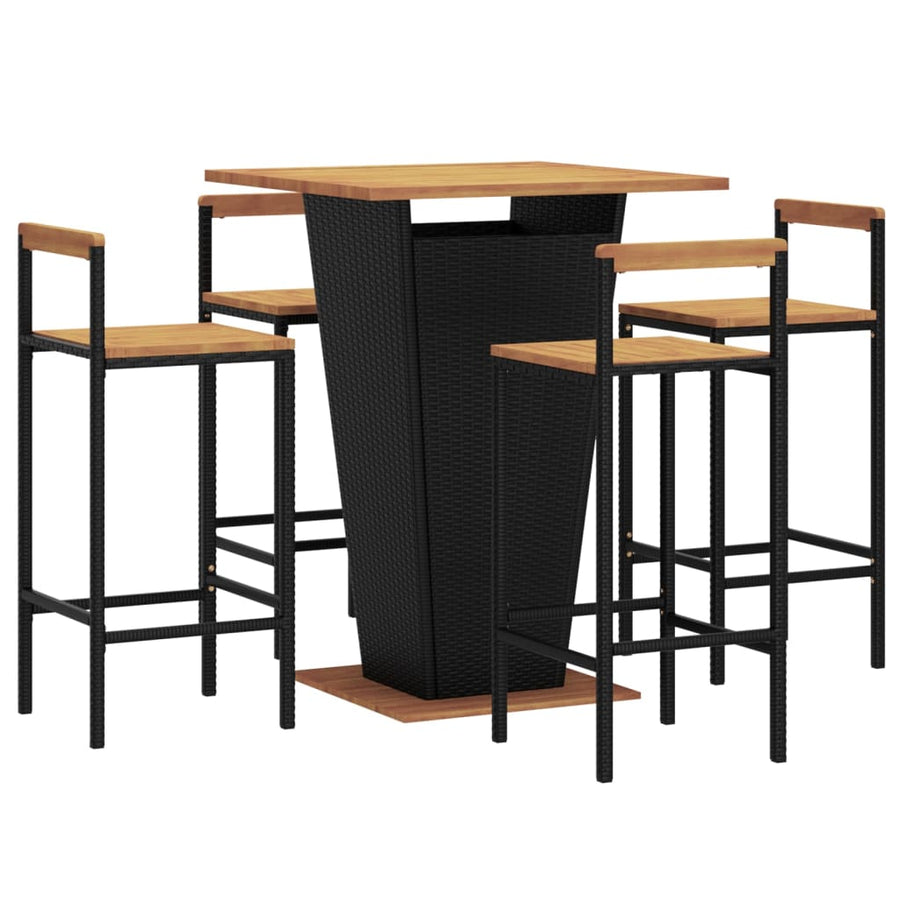 -Delige Tuinbarset Poly Rattan En Massief Acaciahout 5 Zwart