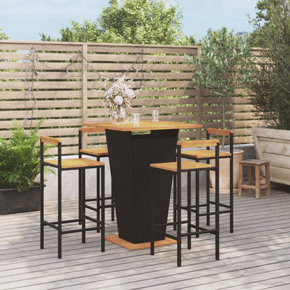 -Delige Tuinbarset Poly Rattan En Massief Acaciahout 5 Zwart