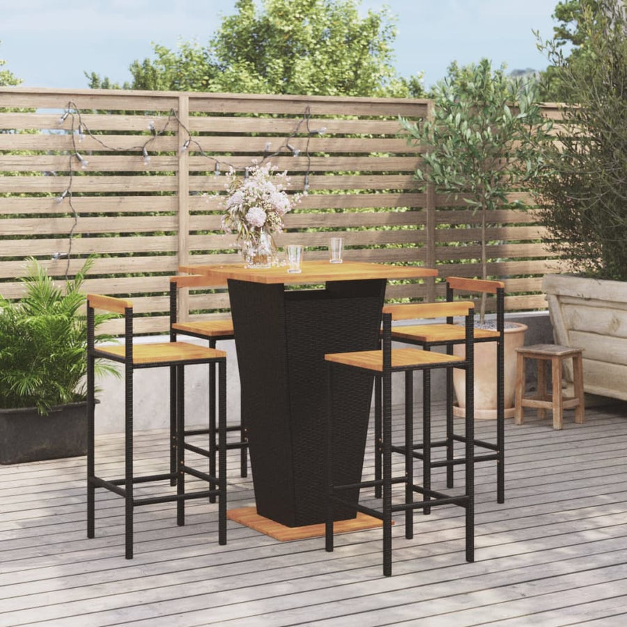 -Delige Tuinbarset Poly Rattan En Massief Acaciahout 5 Zwart