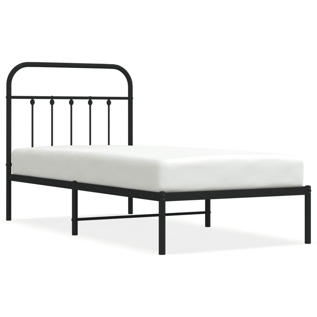 Bedframe Metaal 80 x 200 cm Zwart met hoofdbord