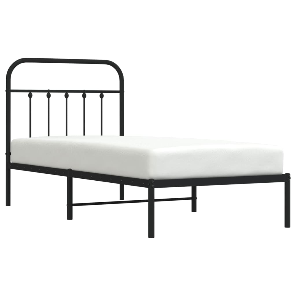 Bedframe Metaal 80 x 200 cm Zwart met hoofdbord