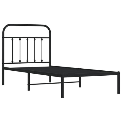 Bedframe Metaal 80 x 200 cm Zwart met hoofdbord