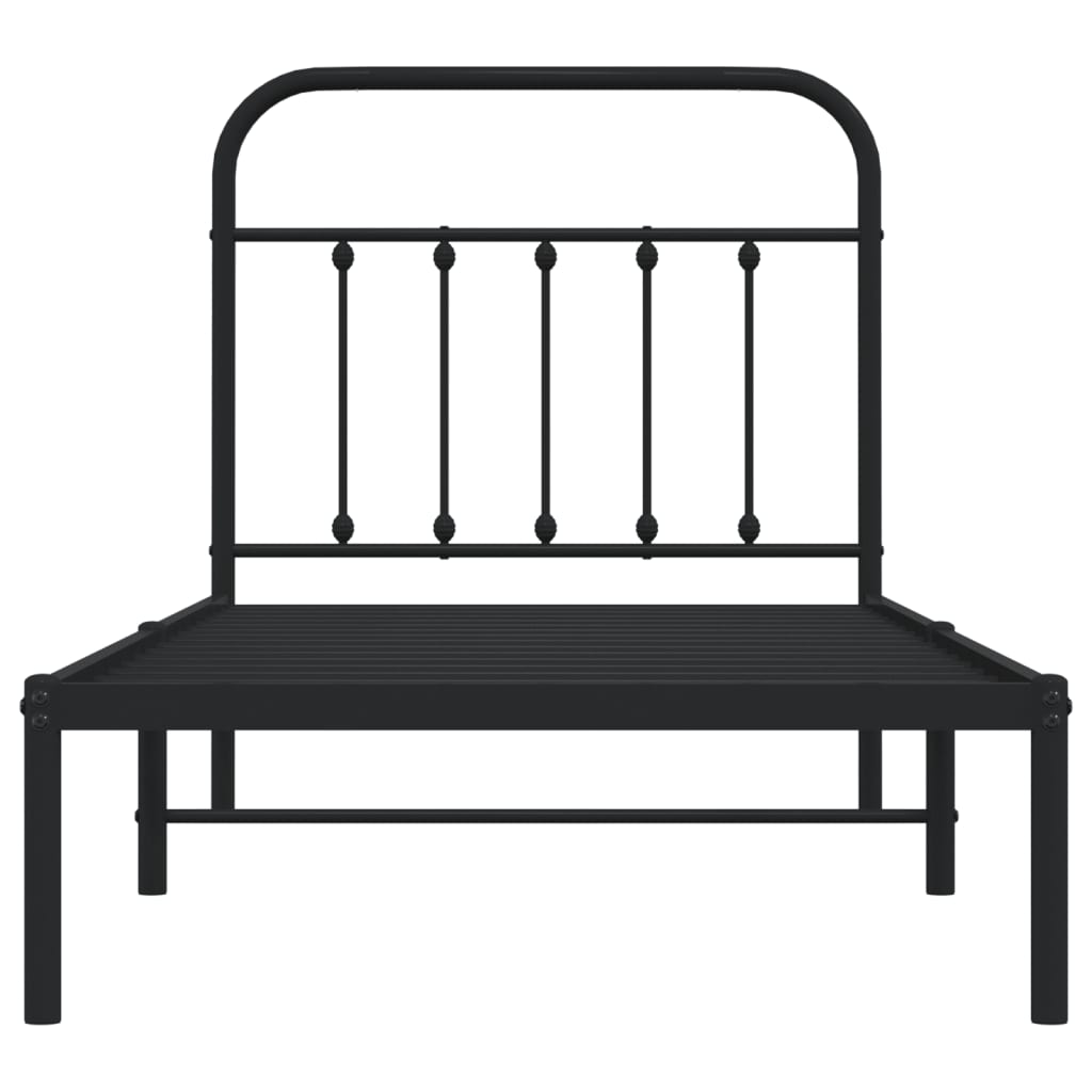 Bedframe Metaal 80 x 200 cm Zwart met hoofdbord