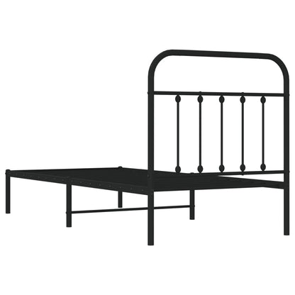 Bedframe Metaal 80 x 200 cm Zwart met hoofdbord
