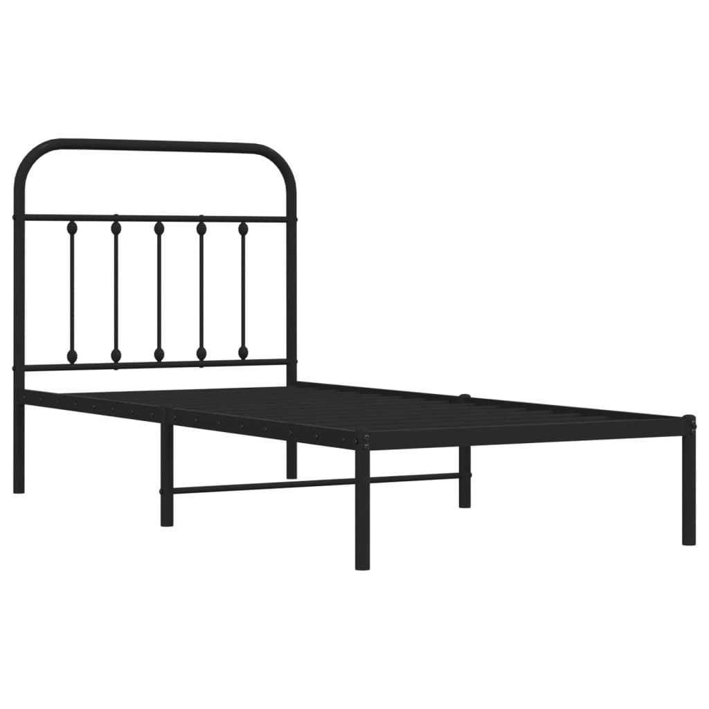 Bedframe Metaal 90 x 190 cm Zwart met hoofdbord