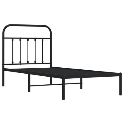 Bedframe Metaal 90 x 190 cm Zwart met hoofdbord