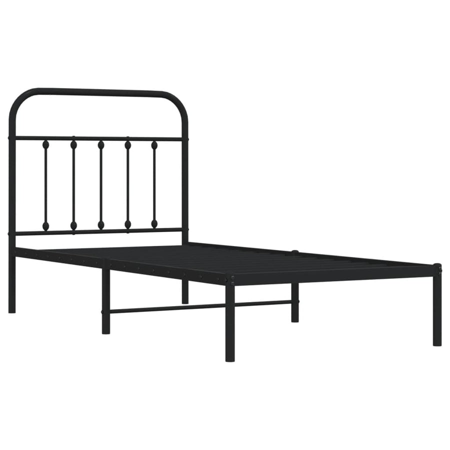 Bedframe Metaal 90 x 190 cm Zwart met hoofdbord