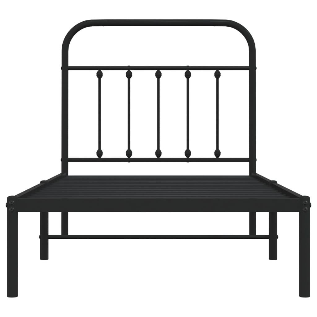 Bedframe Metaal 90 x 190 cm Zwart met hoofdbord