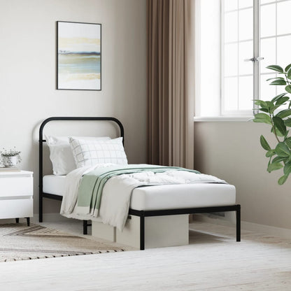 Bedframe Metaal 90 x 190 cm Zwart met hoofdbord
