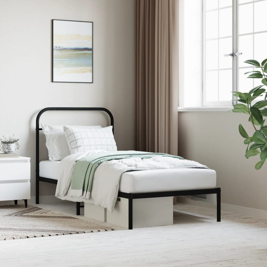 Bedframe Metaal 90 x 190 cm Zwart met hoofdbord