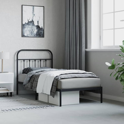 Bedframe Metaal 90 x 200 cm Zwart met hoofdbord