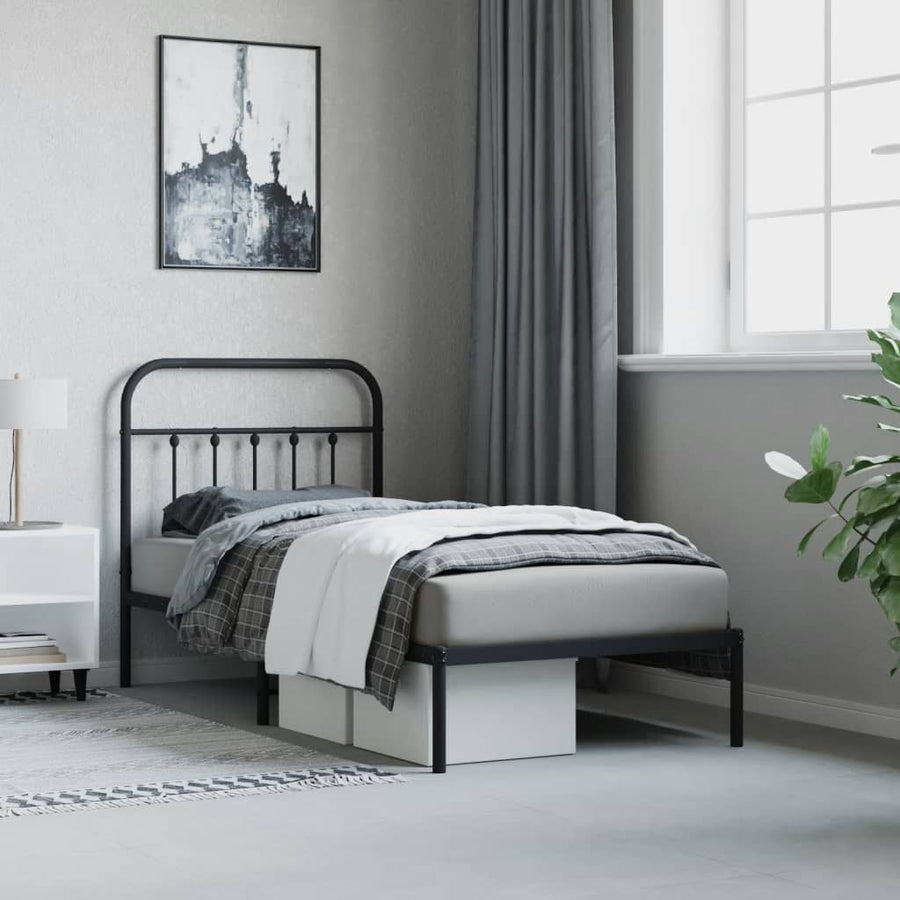 Bedframe Metaal 90 x 200 cm Zwart met hoofdbord