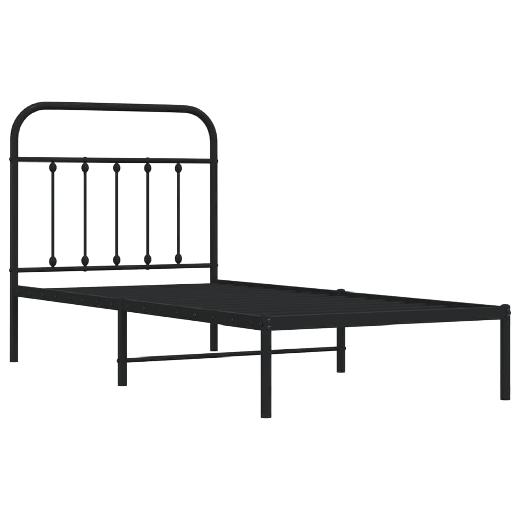 Bedframe Metaal 90 x 200 cm Zwart met hoofdbord