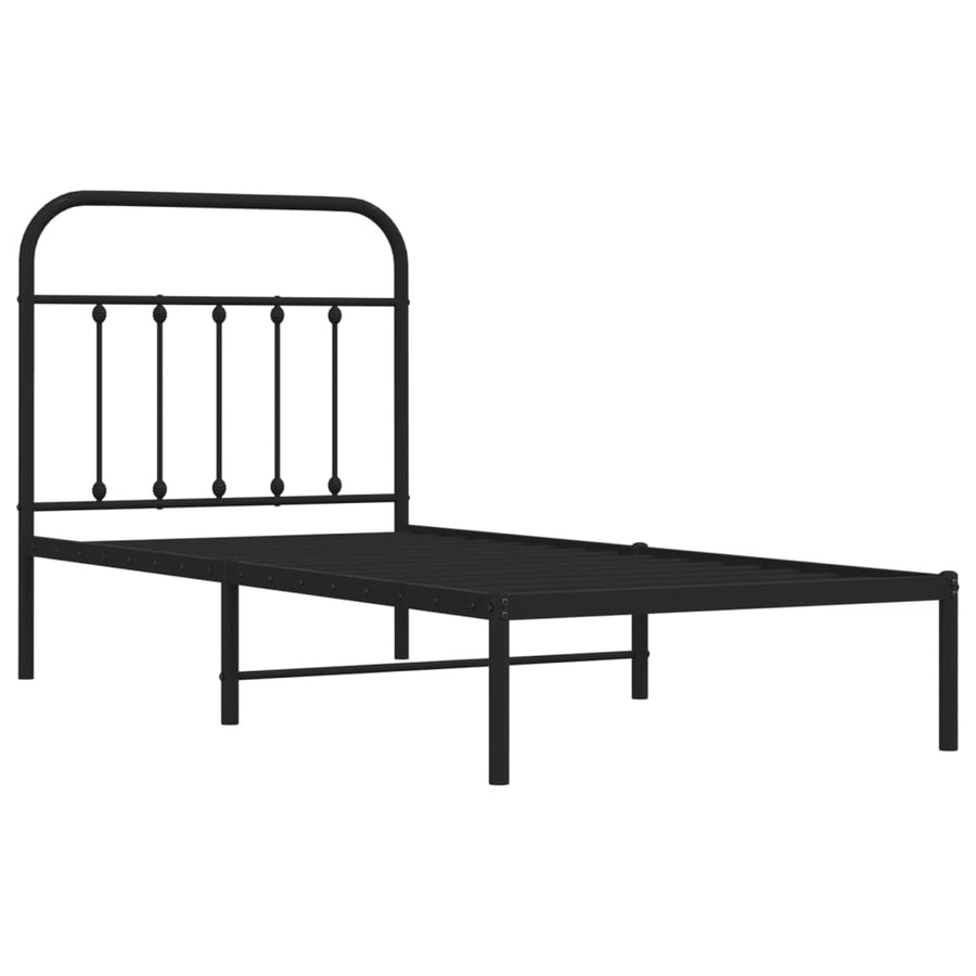 Bedframe Metaal 90 x 200 cm Zwart met hoofdbord
