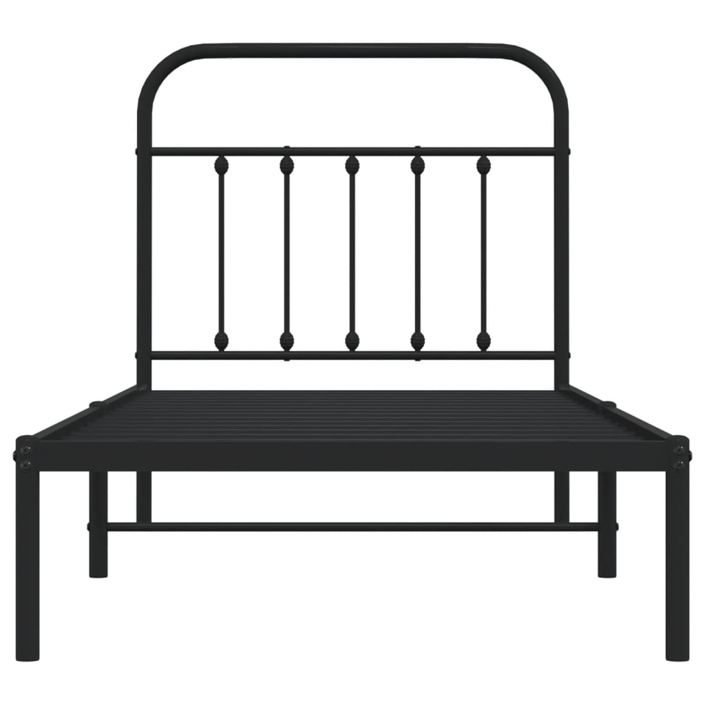 Bedframe Metaal 90 x 200 cm Zwart met hoofdbord