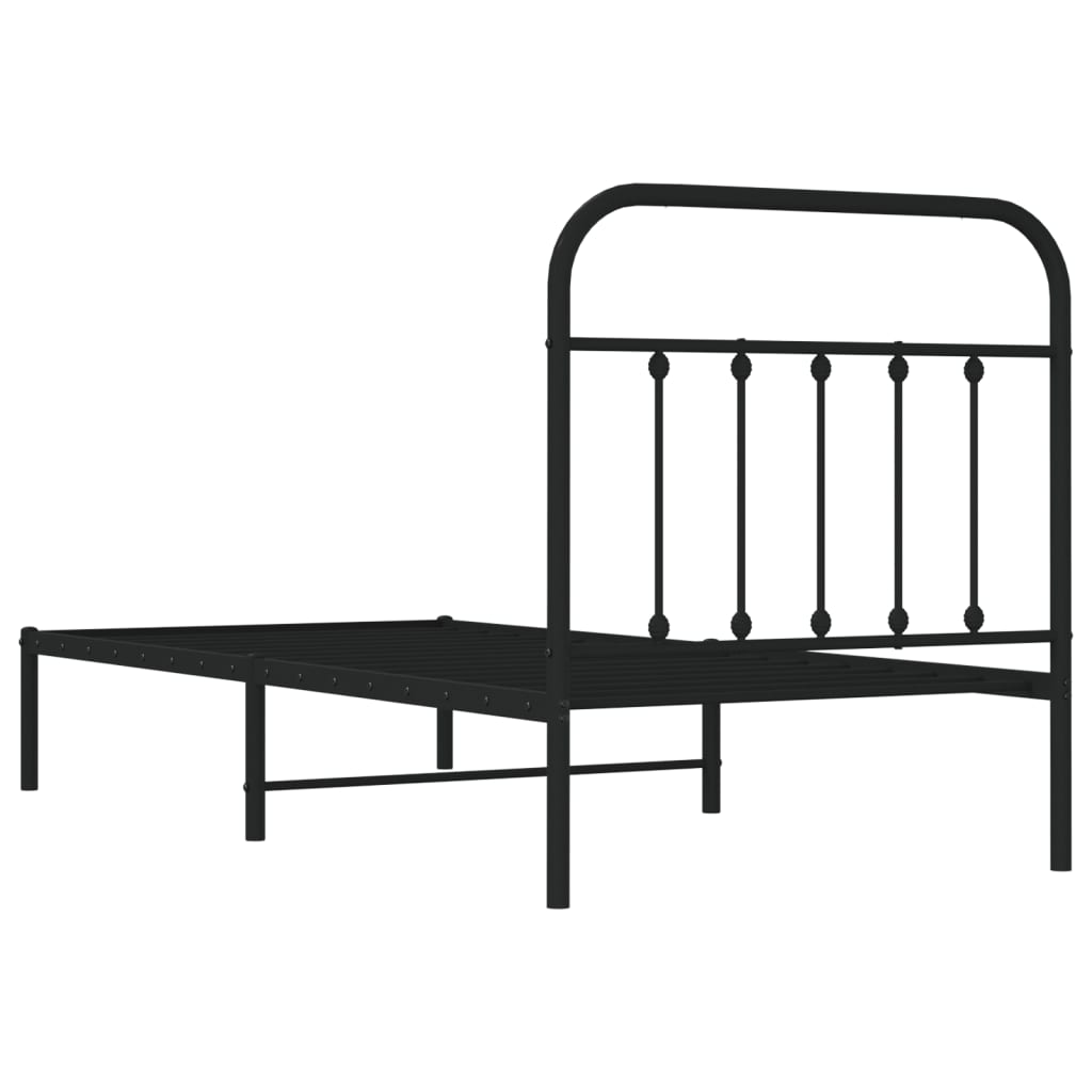 Bedframe Metaal 90 x 200 cm Zwart met hoofdbord