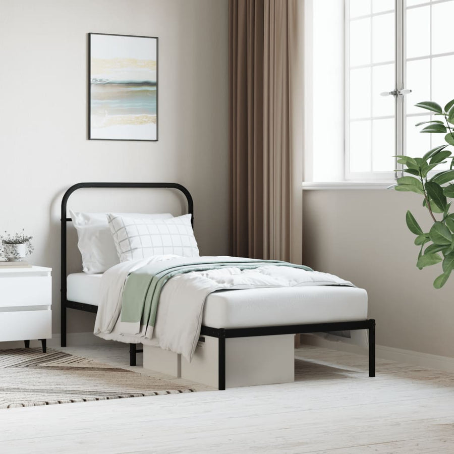 Bedframe Metaal 90 x 200 cm Zwart met hoofdbord