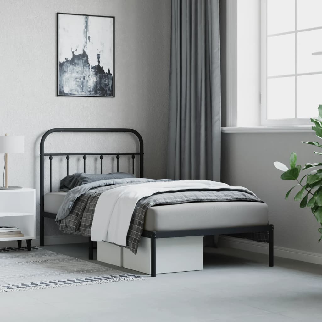 Bedframe Metaal 100 x 190 cm Zwart met hoofdbord