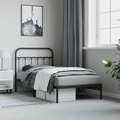 Bedframe Metaal 100 x 190 cm Zwart met hoofdbord
