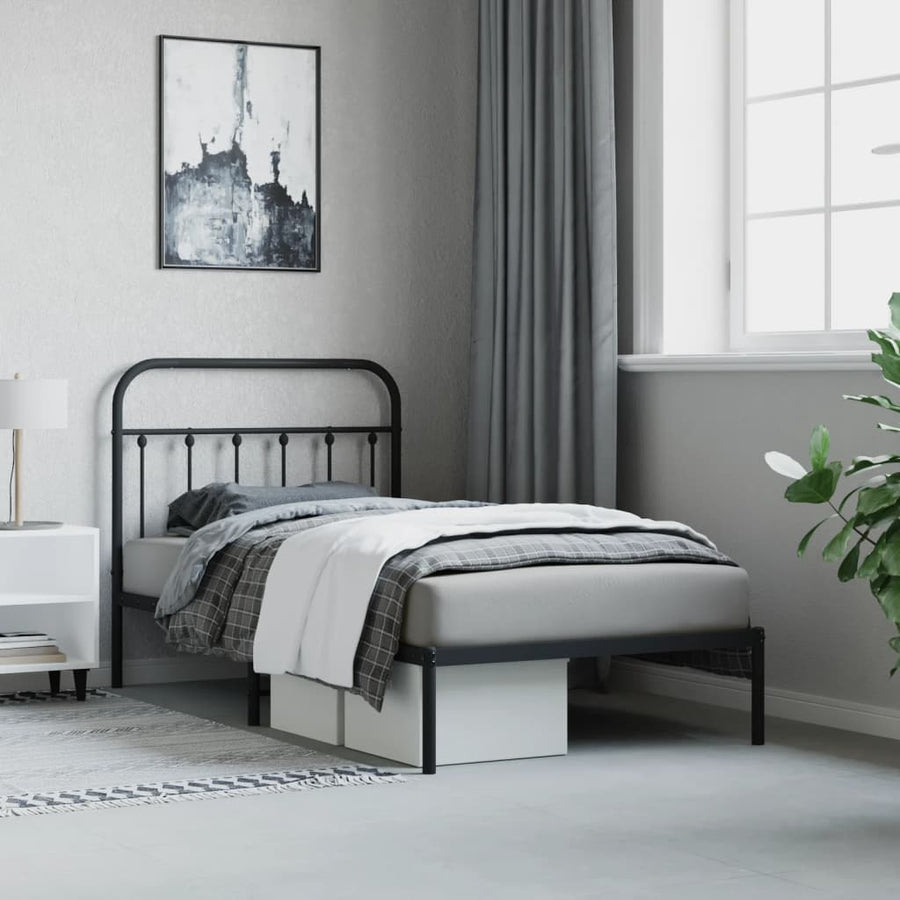 Bedframe Metaal 100 x 190 cm Zwart met hoofdbord